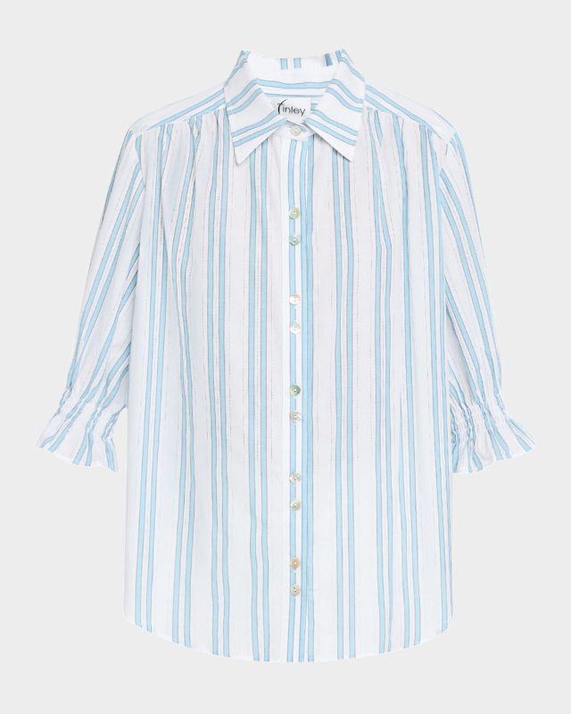 Sirena Drop Needle Striped Button-Down Shirt